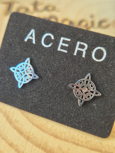 Pendientes Nudo de Bruja en Acero Plateado Pequeño Consagrado - Protección, Sabiduría y Energía Lunar