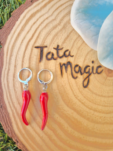Pendientes Cornicello Rojo en Dorado o Plateado - Protección Contra Envidias PendientesaceroTienda esotérica Málaga - La Tienda de Tata Magic: tienda Esotérica en Málaga