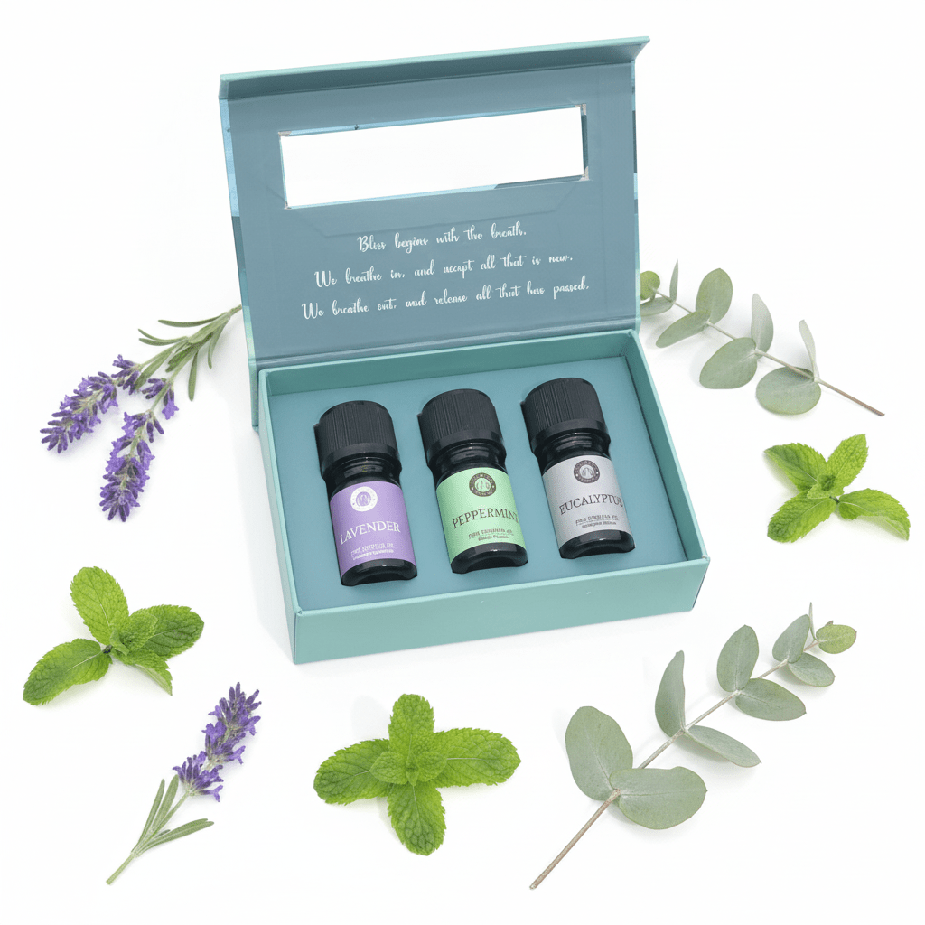 Set Aceites Esenciales BREATHE - Lavanda, Menta y Eucalipto | Song of India Aceites EsencialesTienda esotérica Málaga - La Tienda de Tata Magic: tienda Esotérica en Málaga