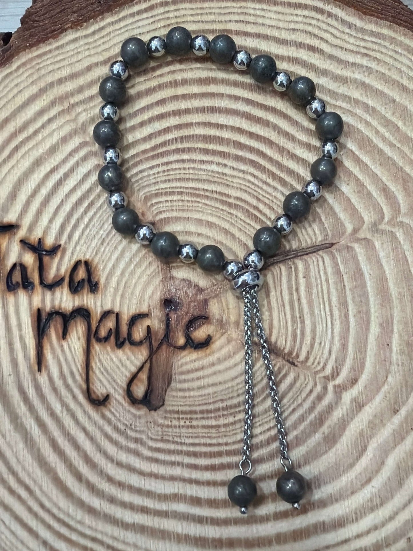 pulsera de pirita de acero JoyeriamineralespulserasTienda esotérica Málaga - La Tienda de Tata Magic: tienda Esotérica en Málaga