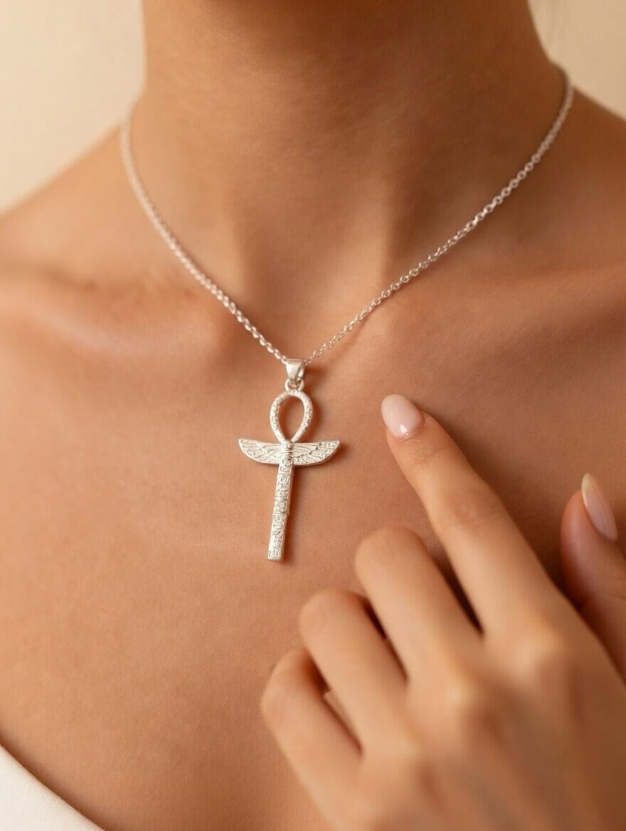 Colgante Cruz de la Vida con Escarabajo en Plata Consagrado - Protección, Renacimiento y Energía Ancestral colgantesplataTienda esotérica Málaga - La Tienda de Tata Magic: tienda Esotérica en Málaga