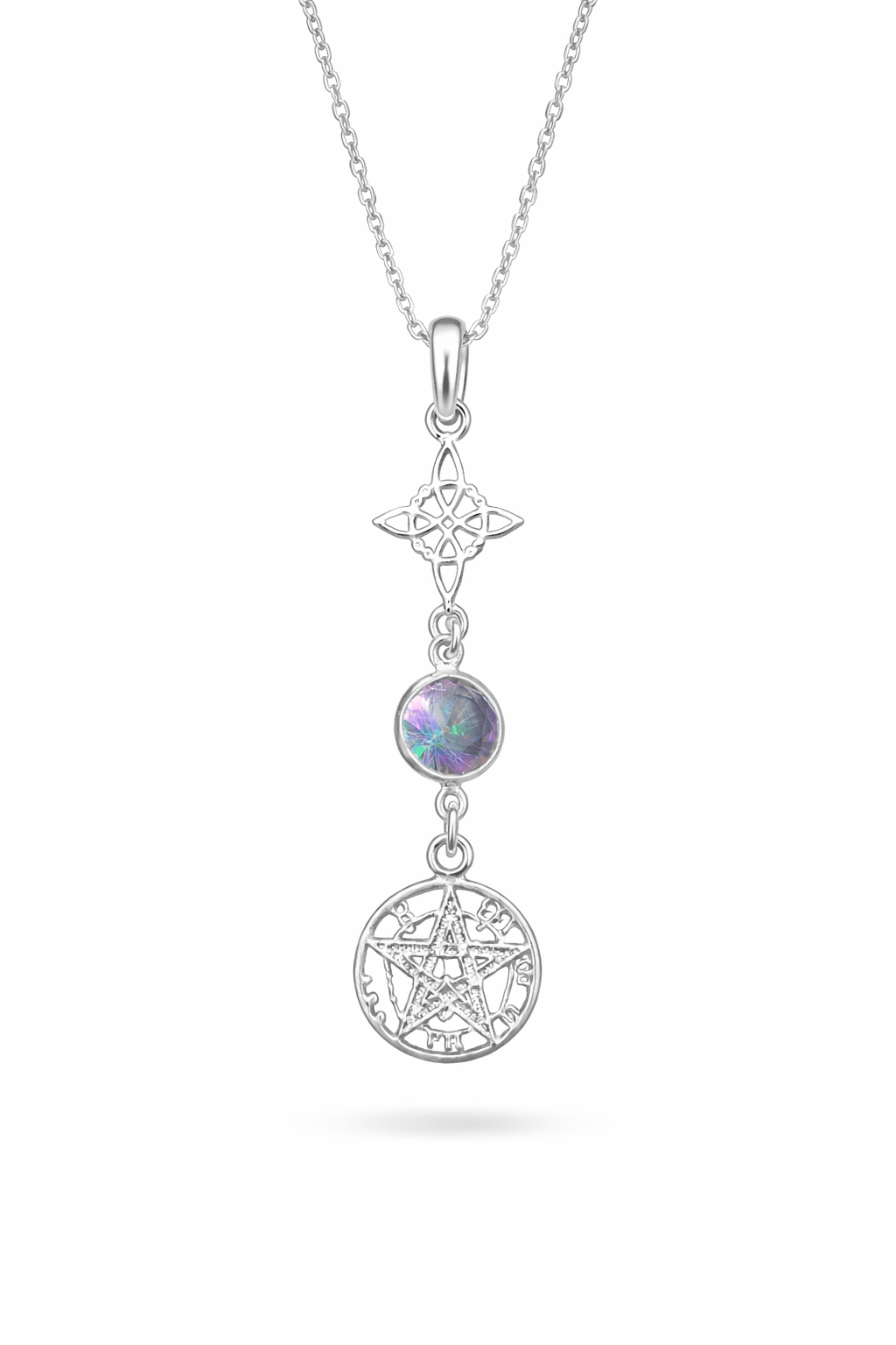 Colgante Doble Protección en Plata con Topacio Místico - Programación Alfa/Omega colgantesplataTienda esotérica Málaga - La Tienda de Tata Magic: tienda Esotérica en Málaga