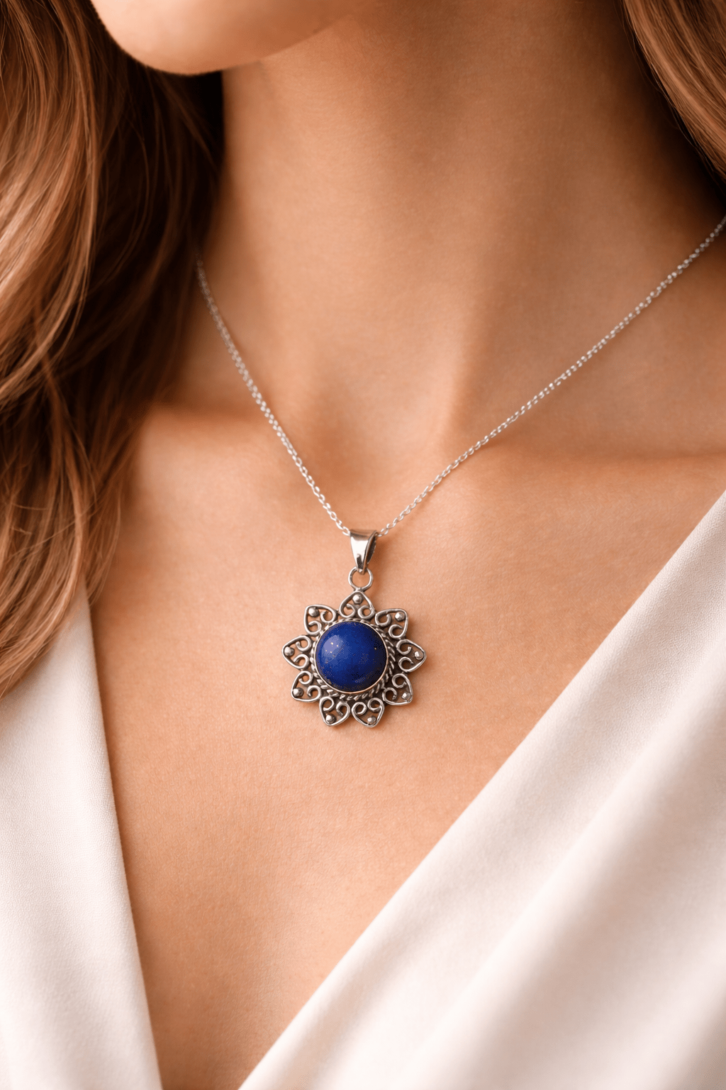 Colgante de Lapislázuli en Plata con cadena Consagrado - Amuleto de Sabiduría y Protección Energética colgantesplataTienda esotérica Málaga - La Tienda de Tata Magic: tienda Esotérica en Málaga