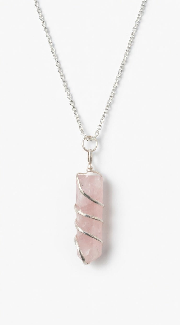 Colgante Punta Cuarzo Rosa en Baño de Plata (sin cadena) - Quita Enredos Emocionales JoyeriamineralescolgantesTienda esotérica Málaga - La Tienda de Tata Magic: tienda Esotérica en Málaga