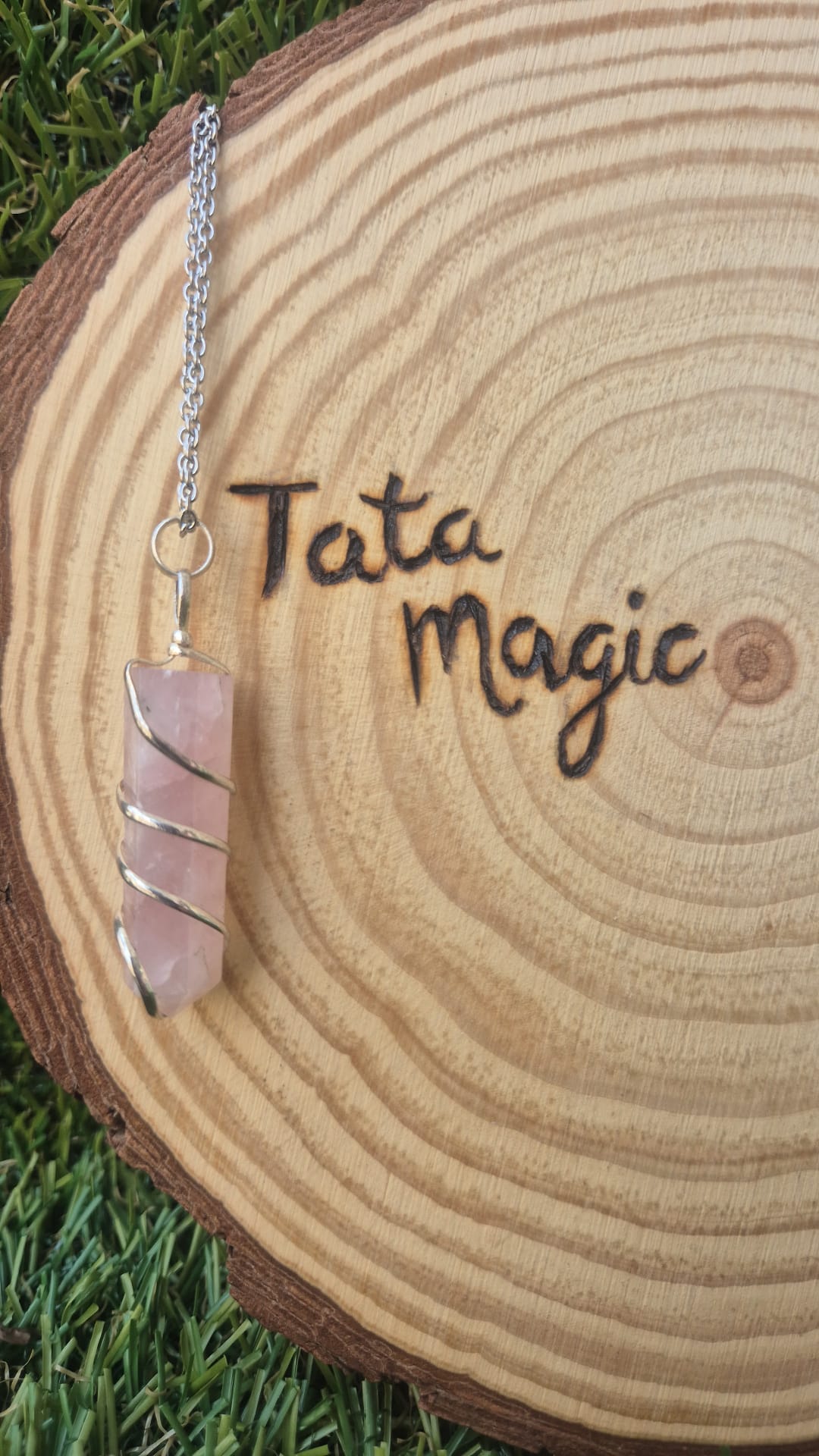 Colgante Punta Cuarzo Rosa en Baño de Plata (sin cadena) - Quita Enredos Emocionales JoyeriamineralescolgantesTienda esotérica Málaga - La Tienda de Tata Magic: tienda Esotérica en Málaga