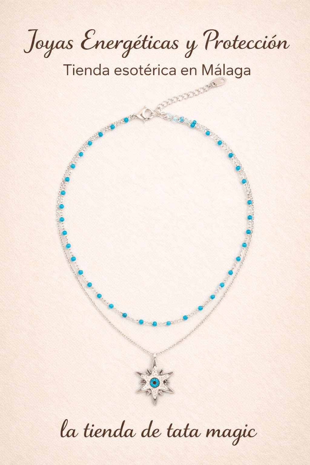 Collar Doble Acero Plateado Estrella Circonitas azul JoyeríaTienda esotérica Málaga - La Tienda de Tata Magic: tienda Esotérica en Málaga