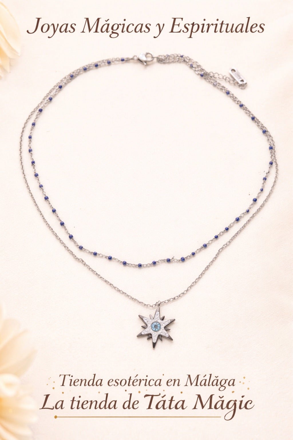 Collar Doble Acero Plateado Estrella Circonitas azul JoyeríaTienda esotérica Málaga - La Tienda de Tata Magic: tienda Esotérica en Málaga