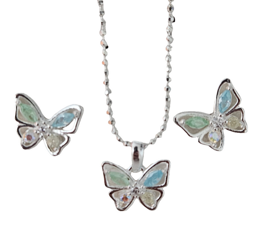 Conjunto Mariposas Azul - Plata