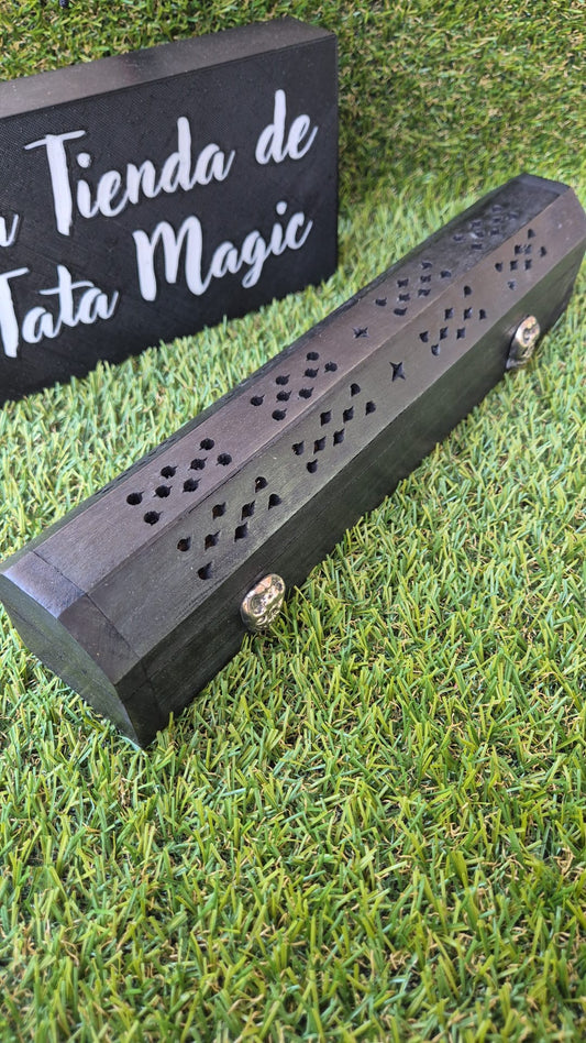 Portainciensos de Madera en Negro con Calaveras + Incienso de Regalo - Diseño Gótico