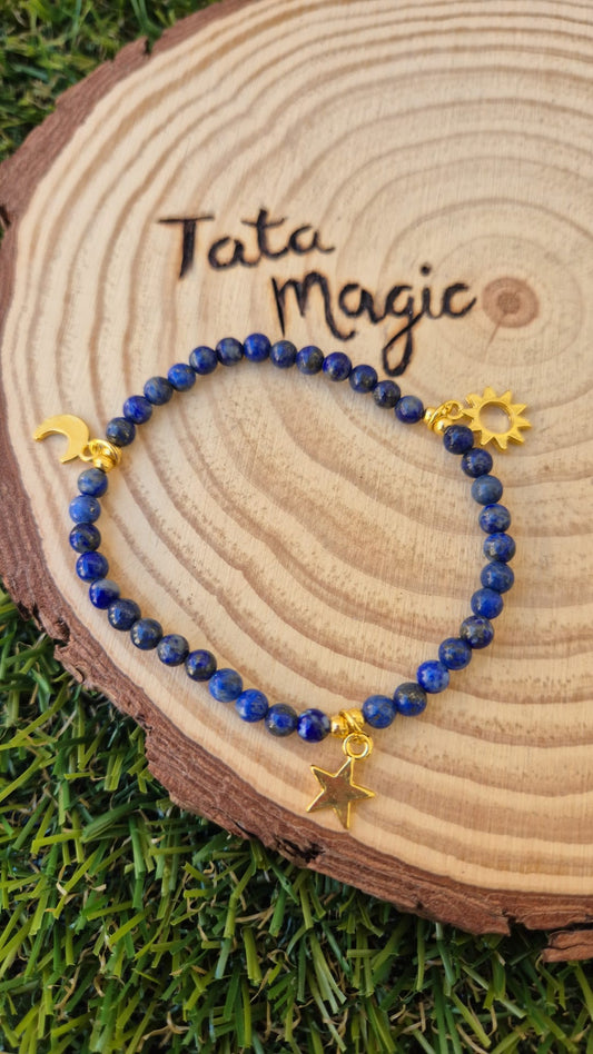Pulsera Lapislázuli con Abalorios Cósmicos 4mm - Energía Azul Estelar