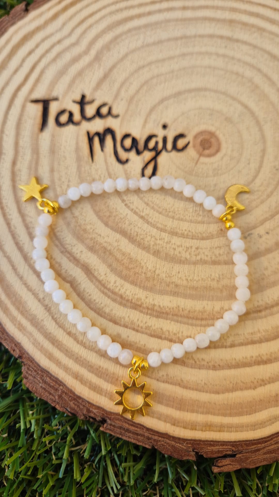 Pulsera Piedra Luna con Abalorios Cósmicos 4mm - Energía Lunar y Toque Místico