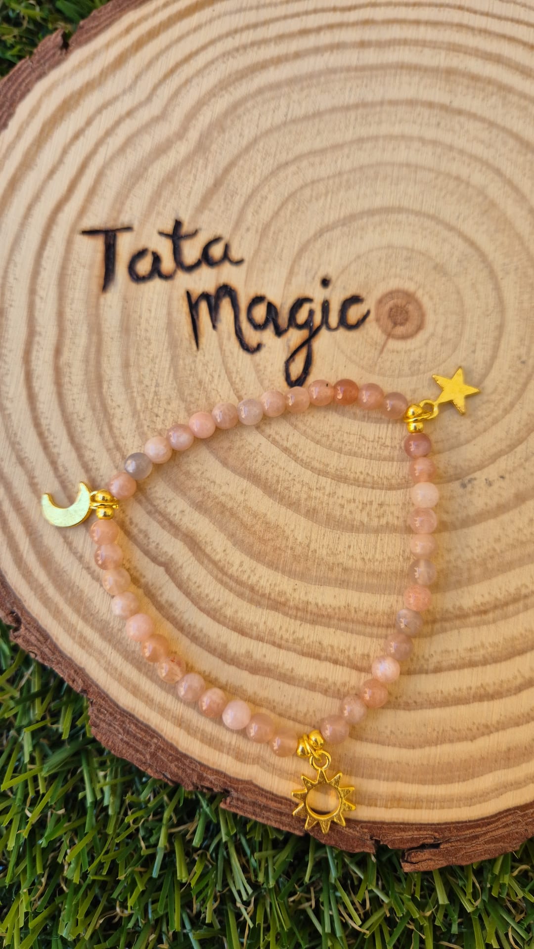 Pulsera Piedra Sol con Abalorios Cósmicos 4mm - Brillo y Energía Radiante