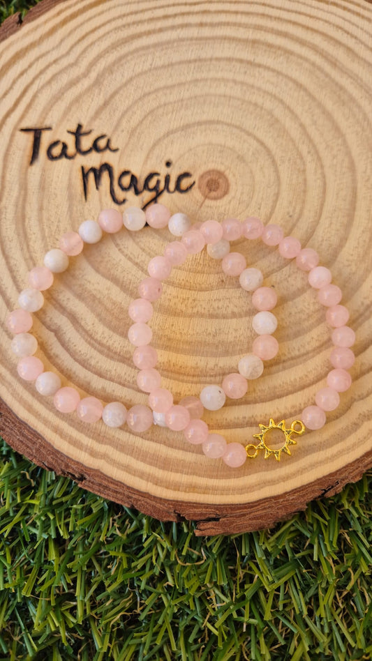 Pulseras Piedra Luna y Cuarzo Rosa 6mm - Twing Pack Fertilidad