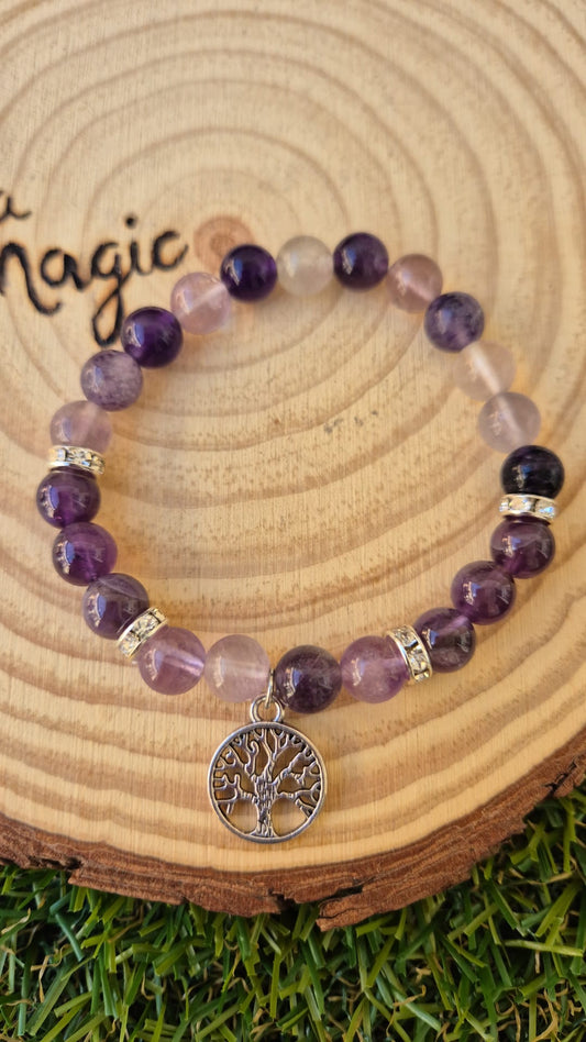 Pulsera Fluorita 8mm con Colgante de Árbol de la Vida - Equilibrio y Claridad Mental