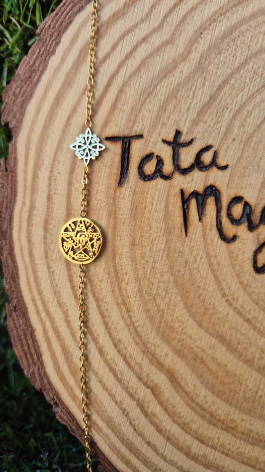 Pulsera doble proteccion en acero dorado consagrado
