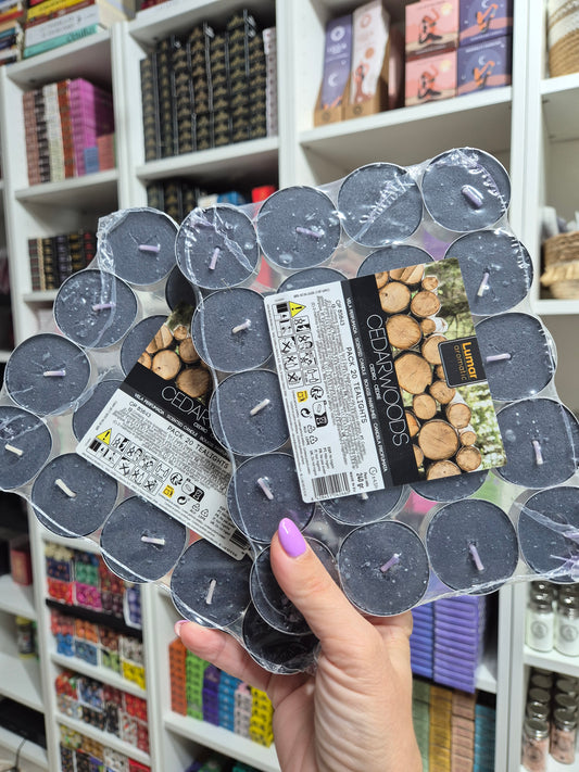 Pack Velas de Te de Cedro - 2 Paquetes de 20 Unidades de Lumar Aromatic