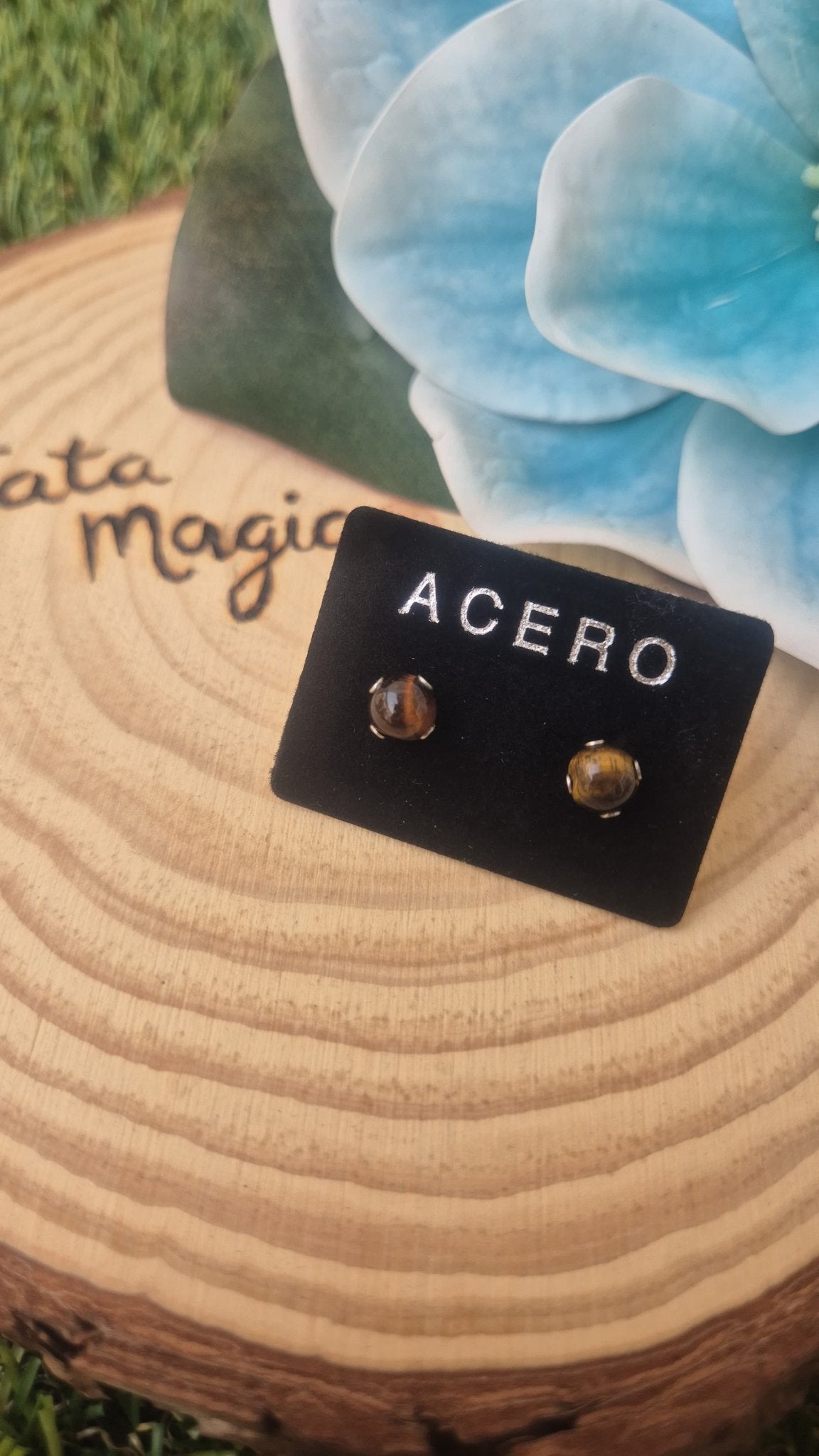Pendientes de Ojo de Tigre en Acero - Protección, Confianza y Fuerza Interior PendientesaceroTienda esotérica Málaga - La Tienda de Tata Magic: tienda Esotérica en Málaga