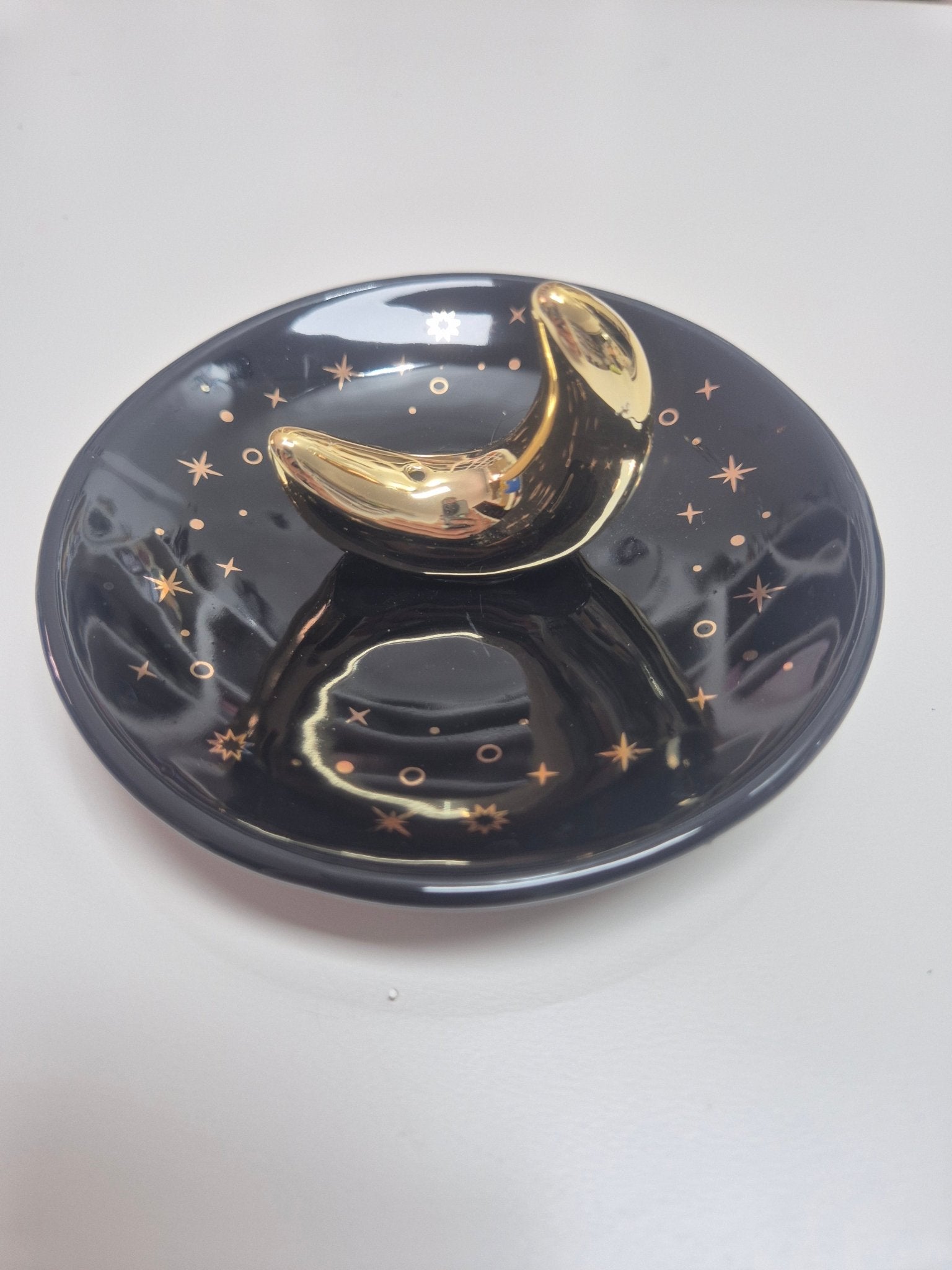 Porta incienso Luna Dorada en plato estelar - Decorativo y esotérico Tienda esotérica Málaga - La Tienda de Tata Magic: tienda Esotérica en Málaga