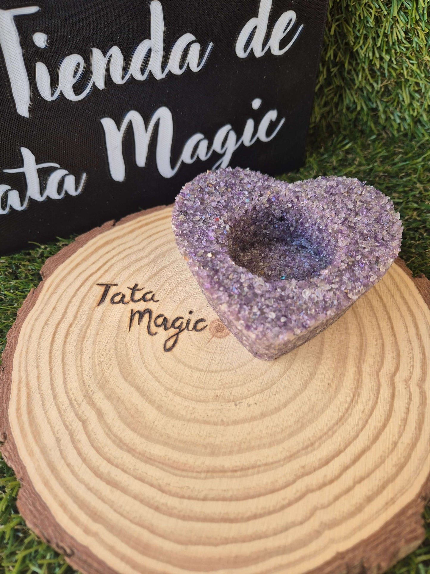 Portavelas Corazón de Amatista - Amor, Calma Y Energía Espiritual VelasTienda esotérica Málaga - La Tienda de Tata Magic: tienda Esotérica en Málaga