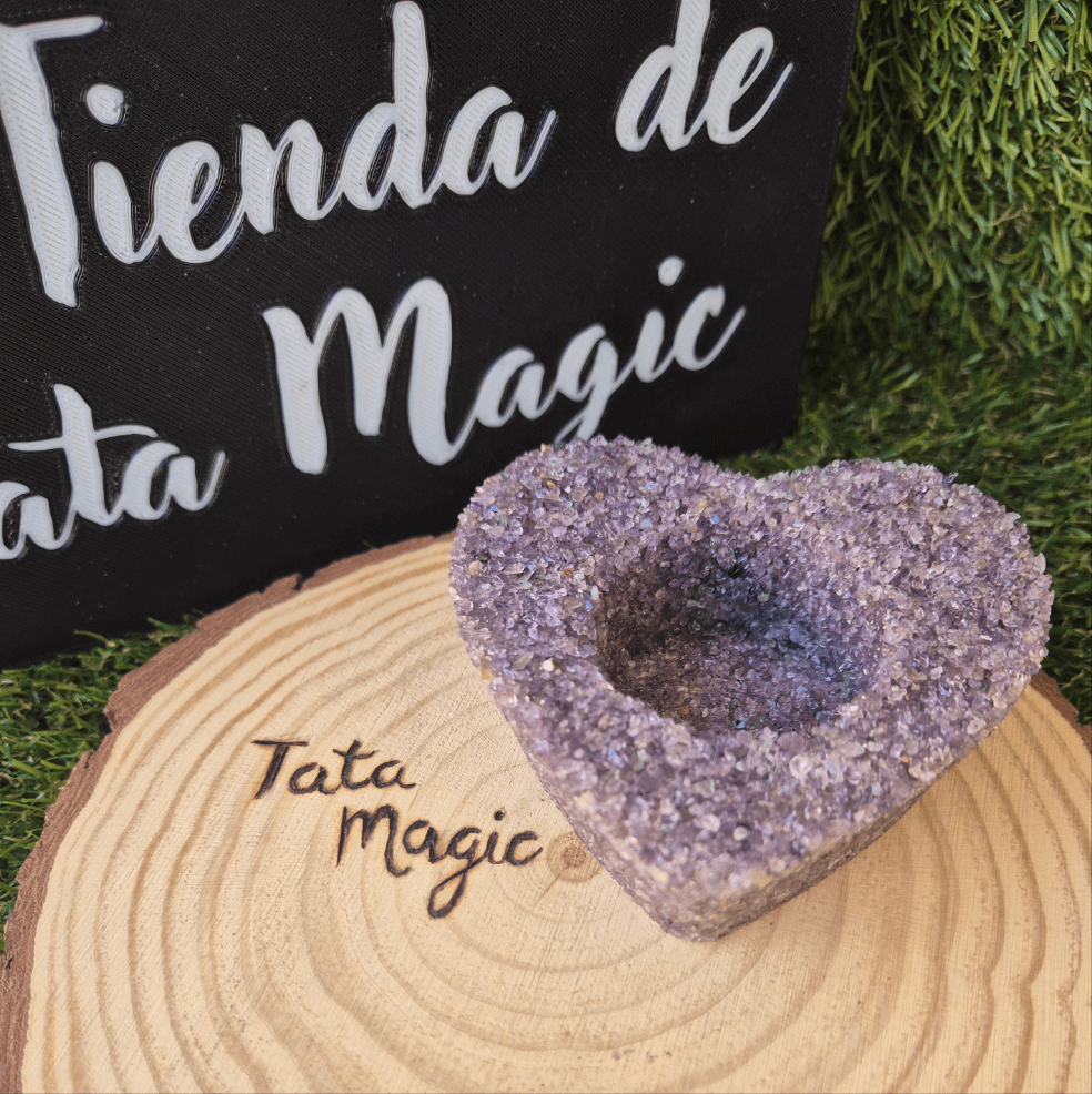 Portavelas Corazón de Amatista - Amor, Calma Y Energía Espiritual VelasTienda esotérica Málaga - La Tienda de Tata Magic: tienda Esotérica en Málaga