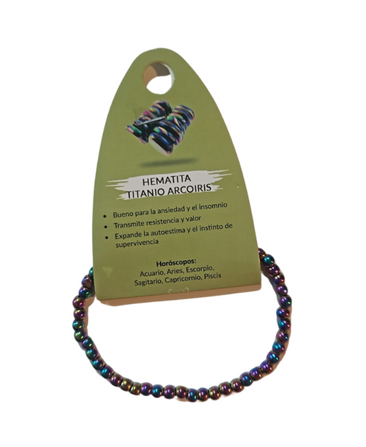Pulsera Hematita Titanio Arcoiris 4 mm