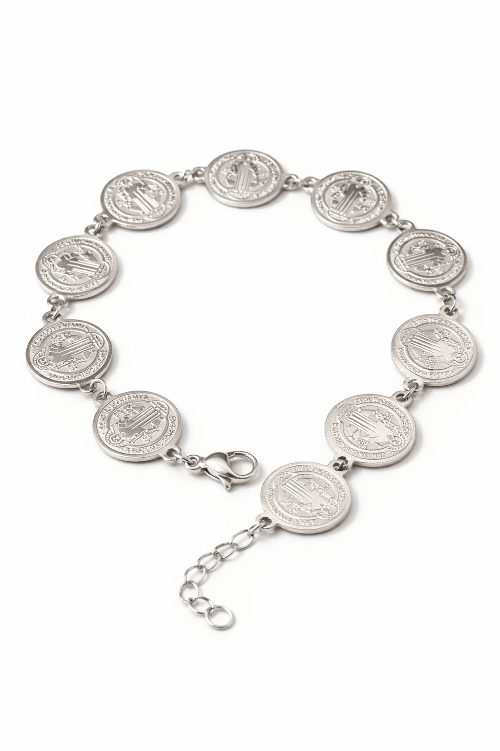 Pulsera medallas san benito acero plateada consagrada Tienda esotérica Málaga - La Tienda de Tata Magic: tienda Esotérica en Málaga