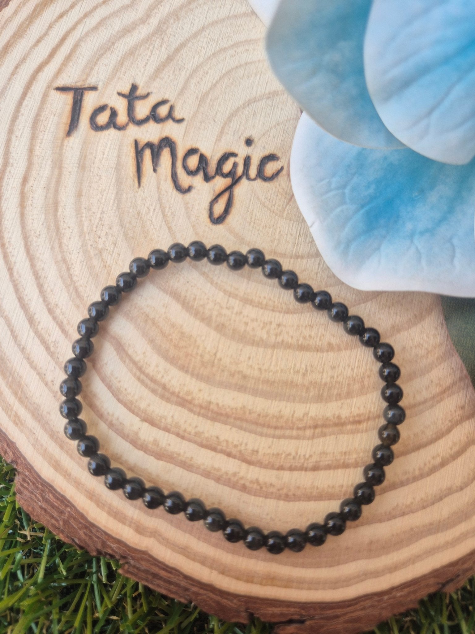 Pulsera Obsidiana Negra 4mm - Amuleto de Protección Energética JoyeriamineralespulserasTienda esotérica Málaga - La Tienda de Tata Magic: tienda Esotérica en Málaga