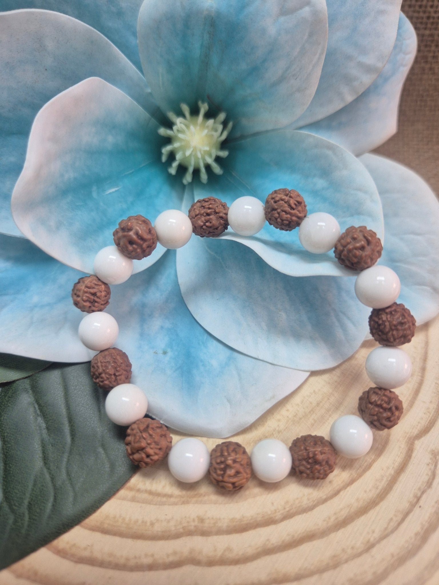 Pulsera de Protección Rudraksha y Concha - Limpieza energética y conexión espiritual Tienda esotérica Málaga - La Tienda de Tata Magic: tienda Esotérica en Málaga