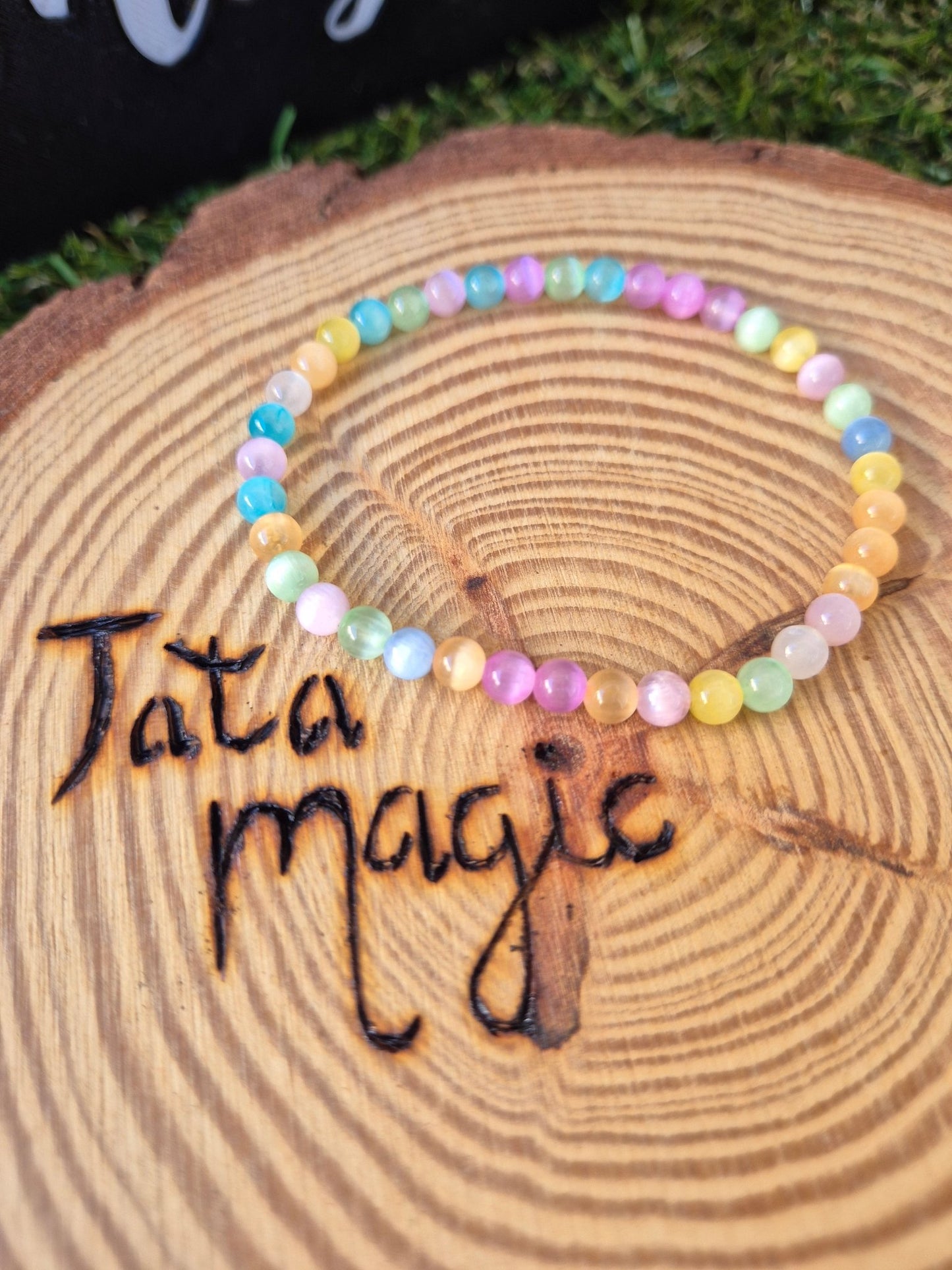 Pulsera de Selenita Arcoíris 4mm - Paz y Elevación Energética Tienda esotérica Málaga - La Tienda de Tata Magic: tienda Esotérica en Málaga