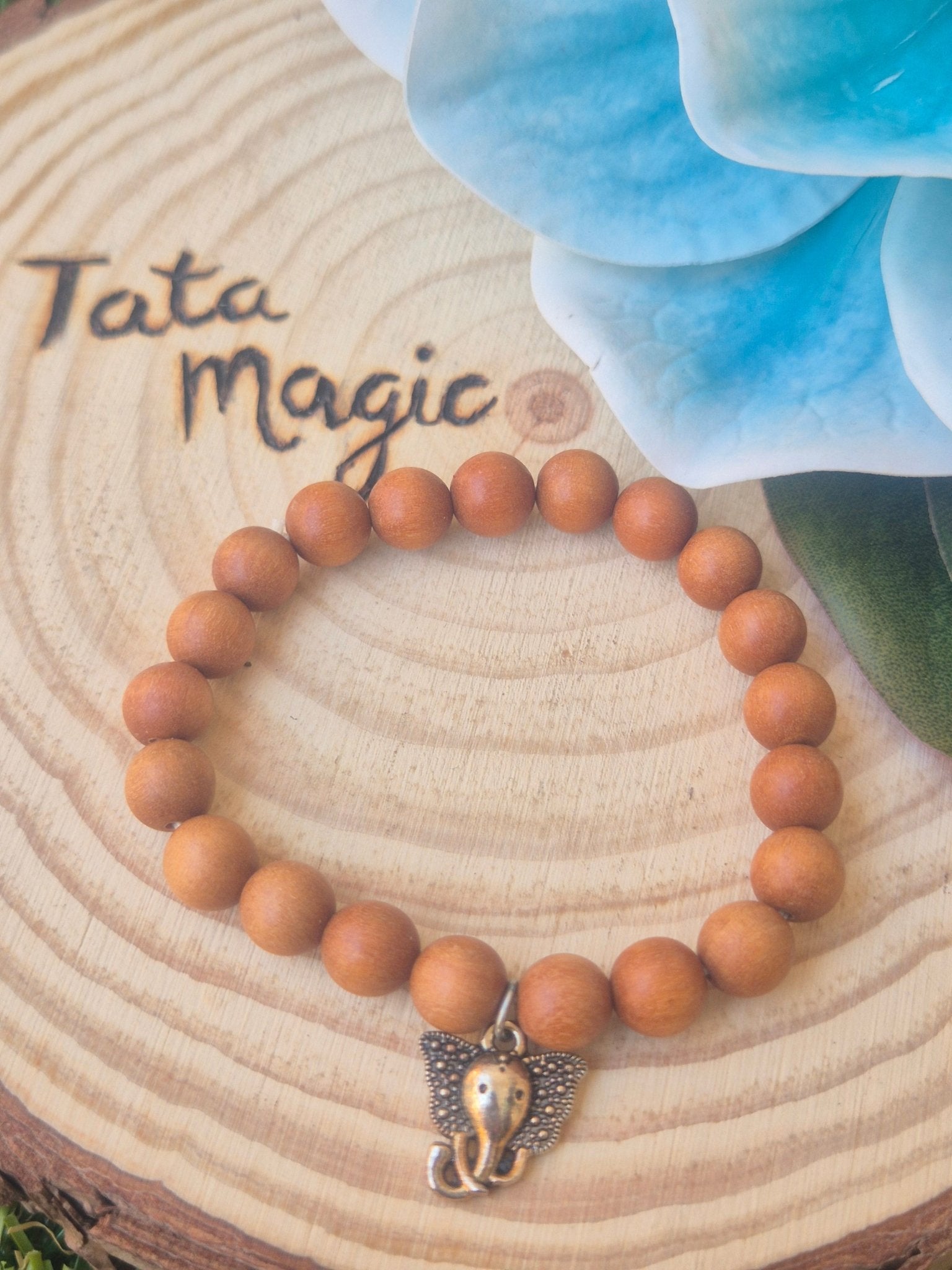 Pulsera de Sándalo con Ganesha 8mm - Sabiduría y Éxito Tienda esotérica Málaga - La Tienda de Tata Magic: tienda Esotérica en Málaga