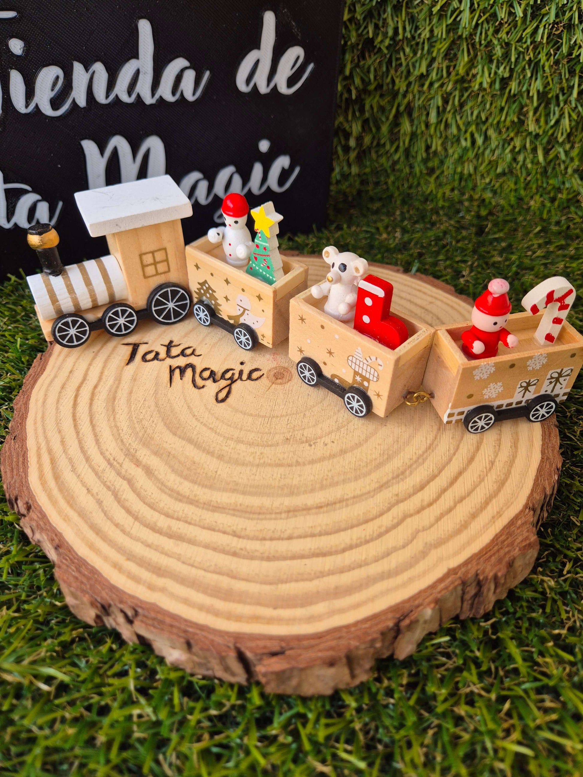 Tren Navideño de Madera - Decoración Mágica y Tradicional para el Hogar para protección espiritual, limpieza energética y equilibrio