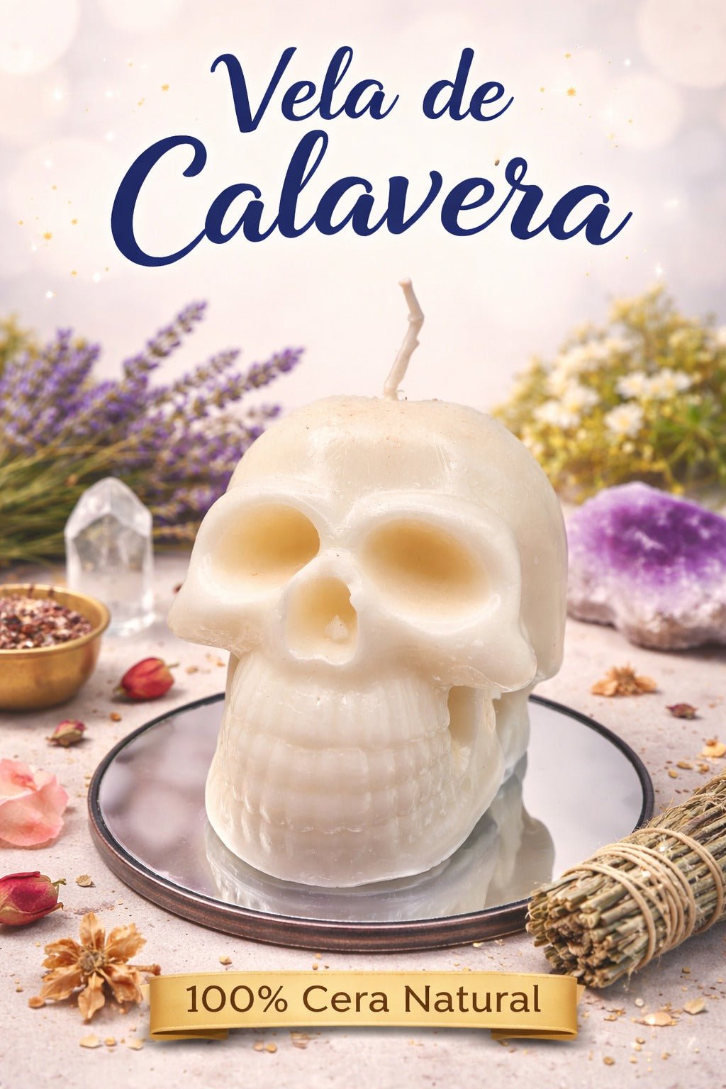 Vela Calavera Blanca | Contra Perturbación Mental y Limpieza del Campo Mental VelasTienda esotérica Málaga - La Tienda de Tata Magic: tienda Esotérica en Málaga