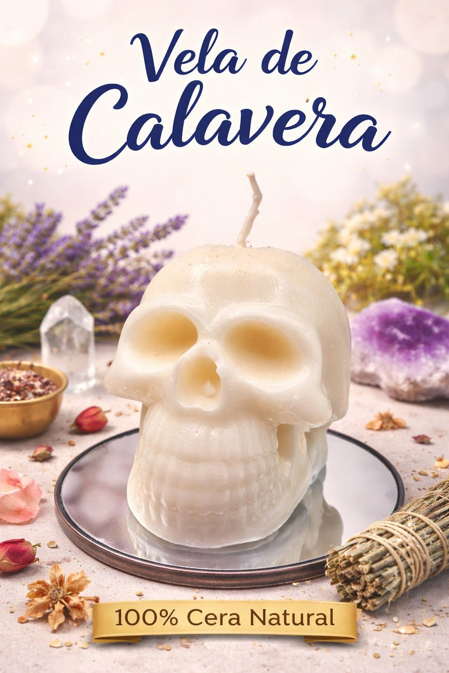 Vela Calavera Blanca | Contra Perturbación Mental y Limpieza del Campo Mental VelasTienda esotérica Málaga - La Tienda de Tata Magic: tienda Esotérica en Málaga
