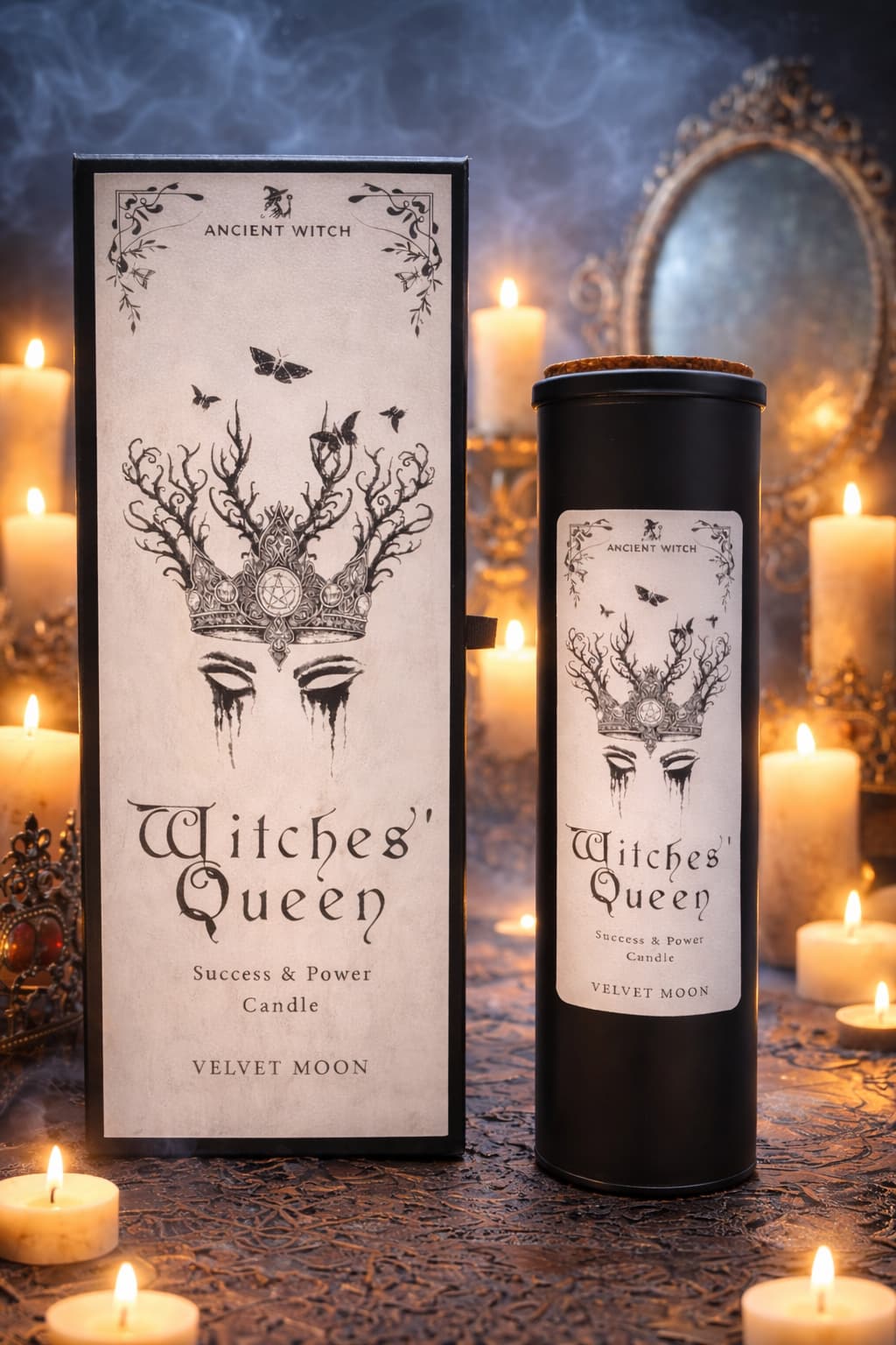 Vela Ritualizada Corona de la Bruja · Luna de Terciopelo · Éxito y Poder Personal Velas RitualesTienda esotérica Málaga - La Tienda de Tata Magic: tienda Esotérica en Málaga