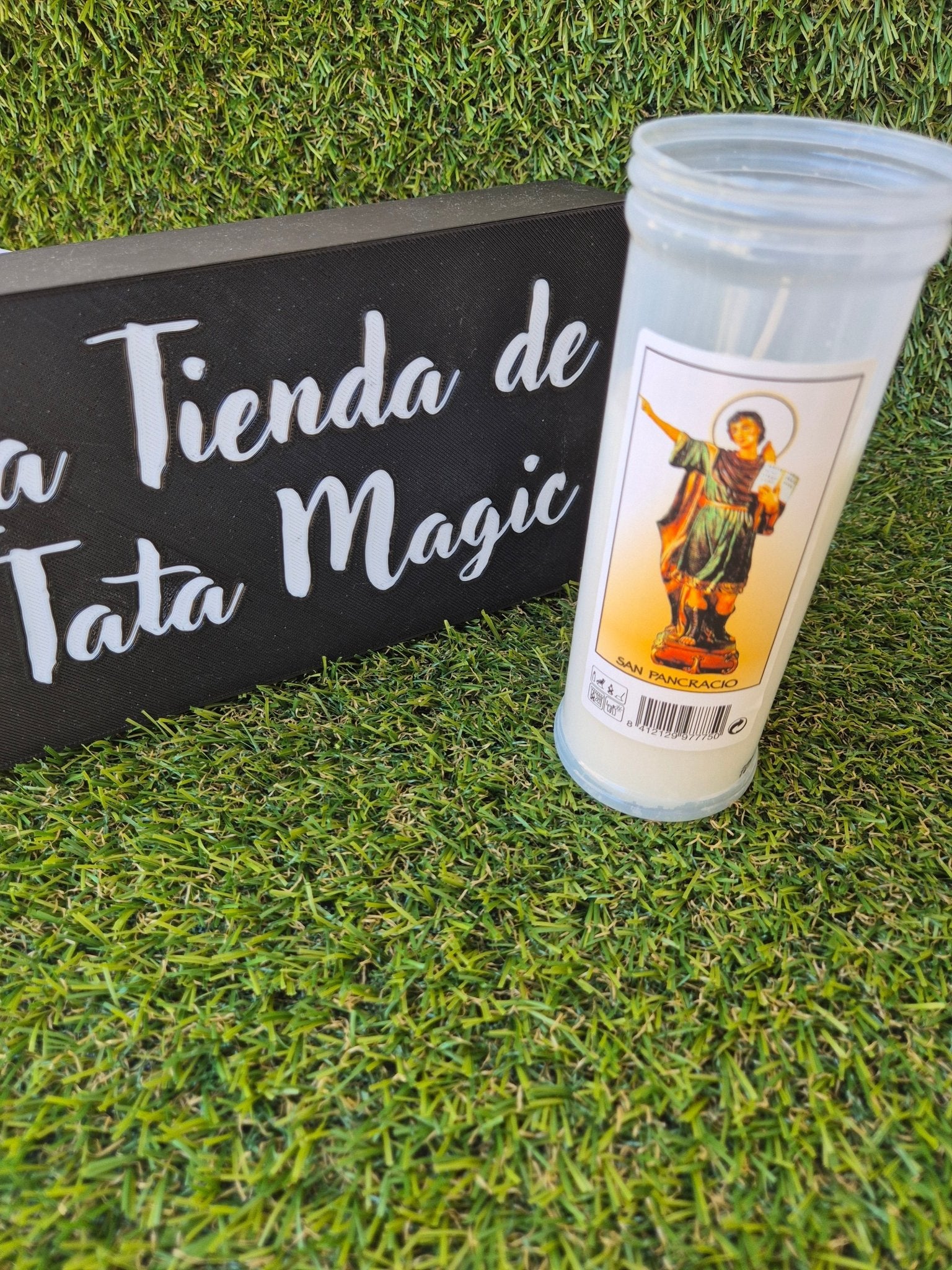 Velón San Pancracio - Vela de Oración para Trabajo, Salud y Prosperidad VelasTienda esotérica Málaga - La Tienda de Tata Magic: tienda Esotérica en Málaga