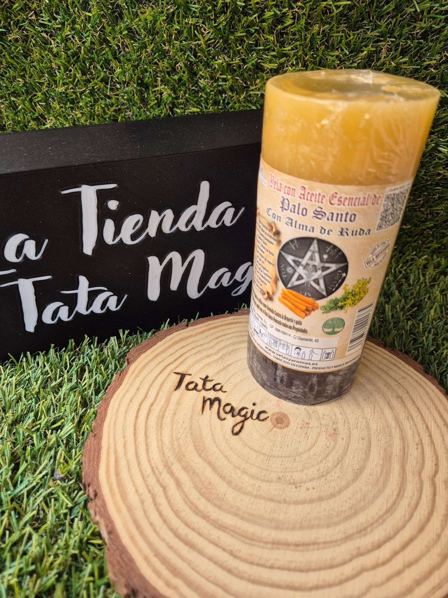 Velón con Aceite Esencial de Palo Santo con Alma de Ruda de Velas y Aromas - Limpieza y Protección Energética VelasTienda esotérica Málaga - La Tienda de Tata Magic: tienda Esotérica en Málaga