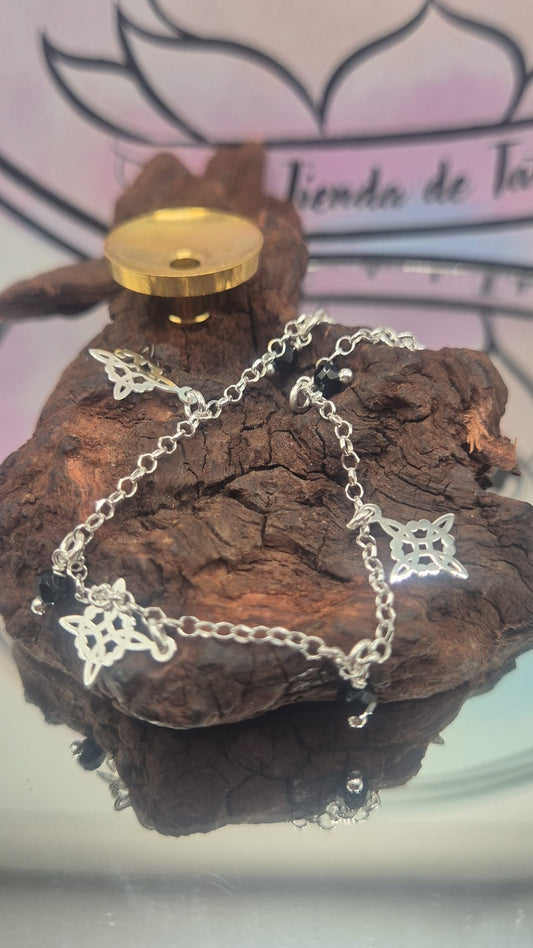 Pulsera Nudo de Bruja Obsidiana Plata 925