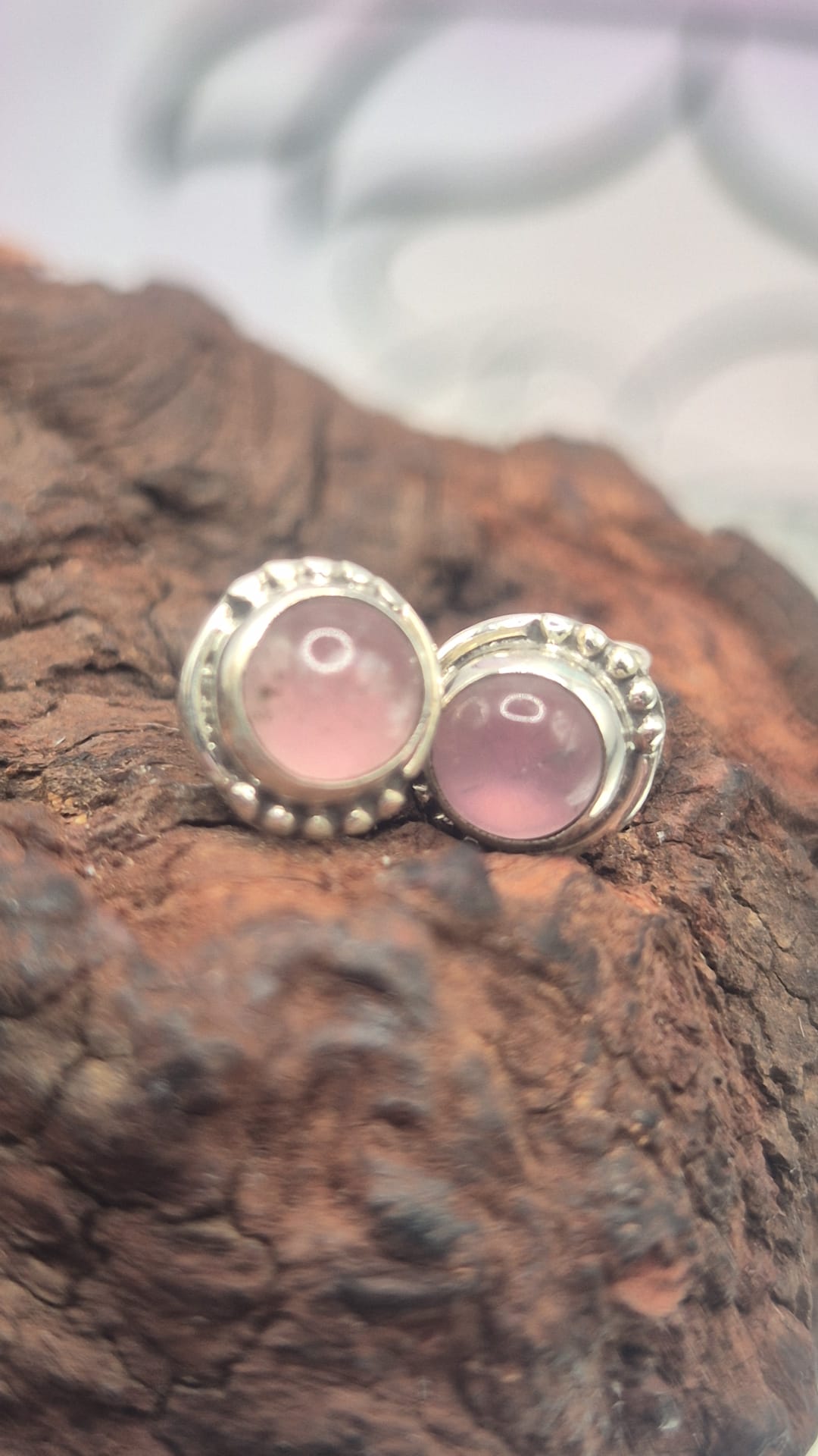 Pendientes Plata 925 Cuarzo Rosa Redondos