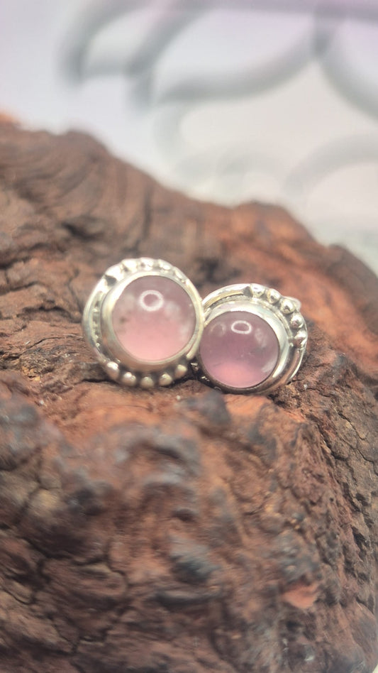 Pendientes Plata 925 Cuarzo Rosa Redondos