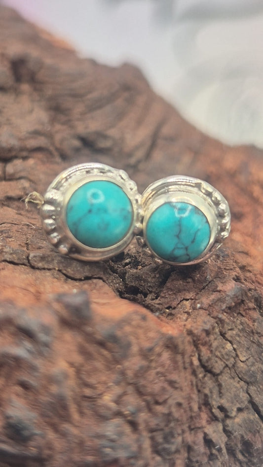Pendientes Plata 925 Turquesa Redondos