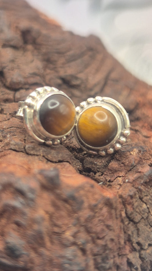 Pendientes Plata 925 Ojo Tigre Redondos