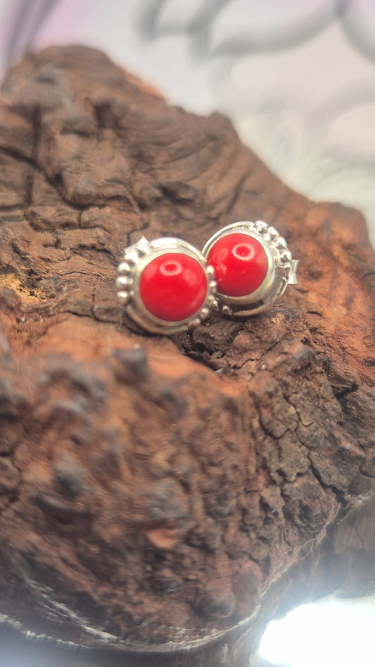 Pendientes Plata 925 Coral Redondos
