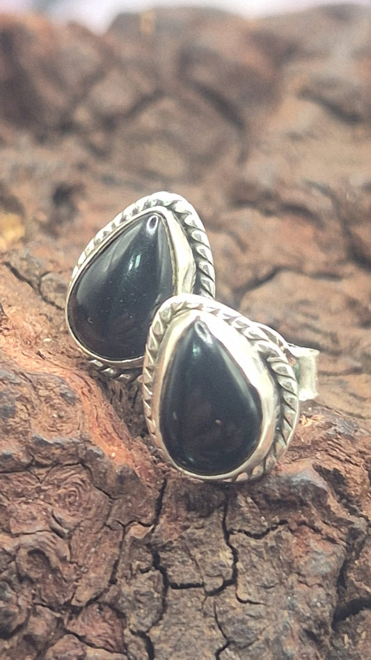 Pendientes Plata 925 Obsidiana Lágrima