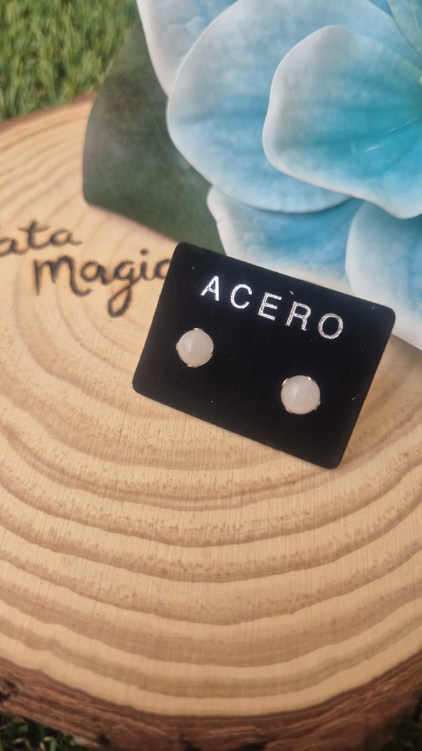 Pendientes piedra luna acero