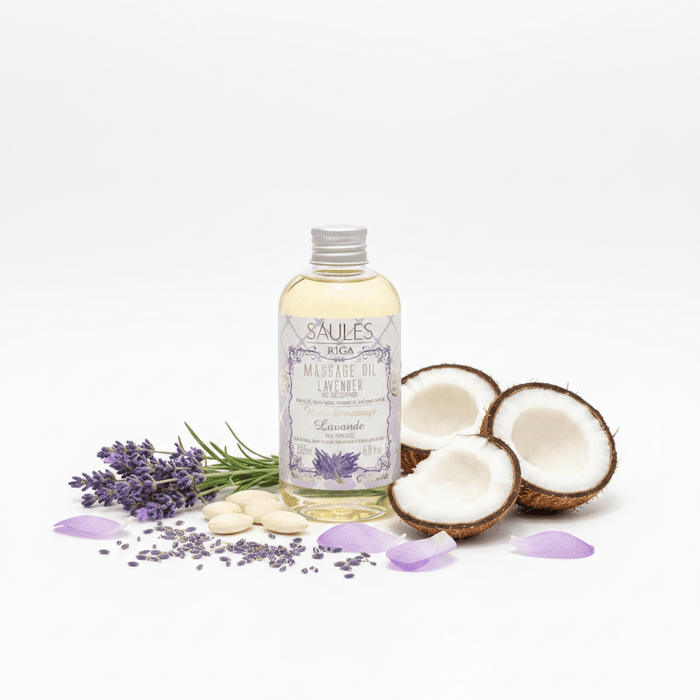 Aceite de Masaje Lavender 200ml - Almendras, Coco y Semilla de Uva | Saules Riga