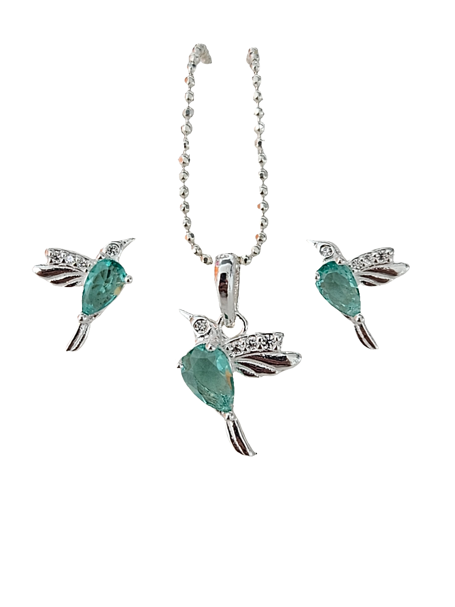 Conjunto Colibri Plata Con Agua Marina