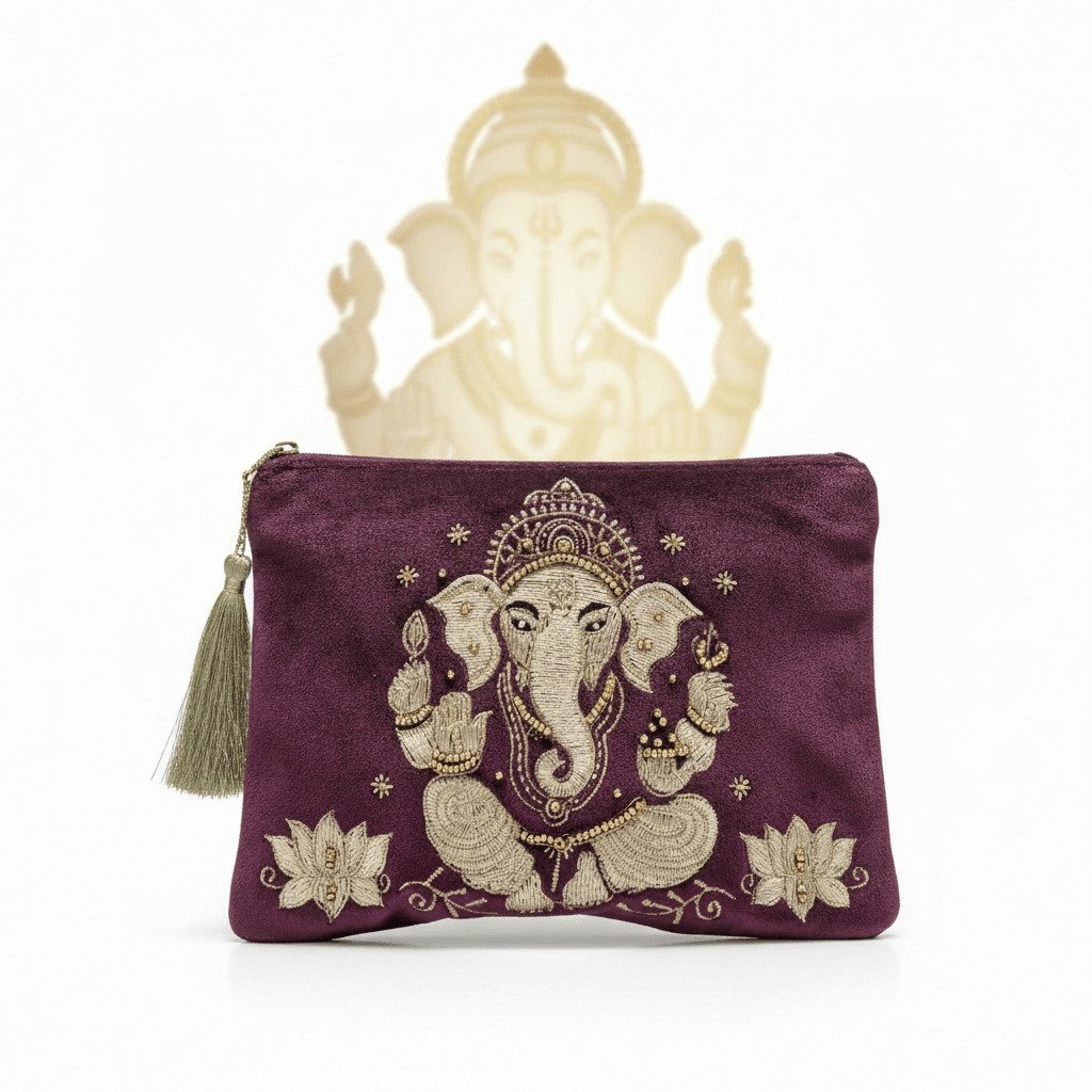 Bolso Ganesha de Terciopelo Bordado — Clutch Espiritual Accesorios EspiritualesTienda esotérica Málaga - La Tienda de Tata Magic: tienda Esotérica en Málaga