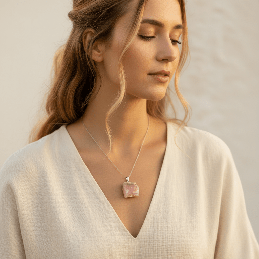 Colgante Ópalo Rosa Bruto — La Piedra del Karma Joyería EspiritualTienda esotérica Málaga - La Tienda de Tata Magic: tienda Esotérica en Málaga