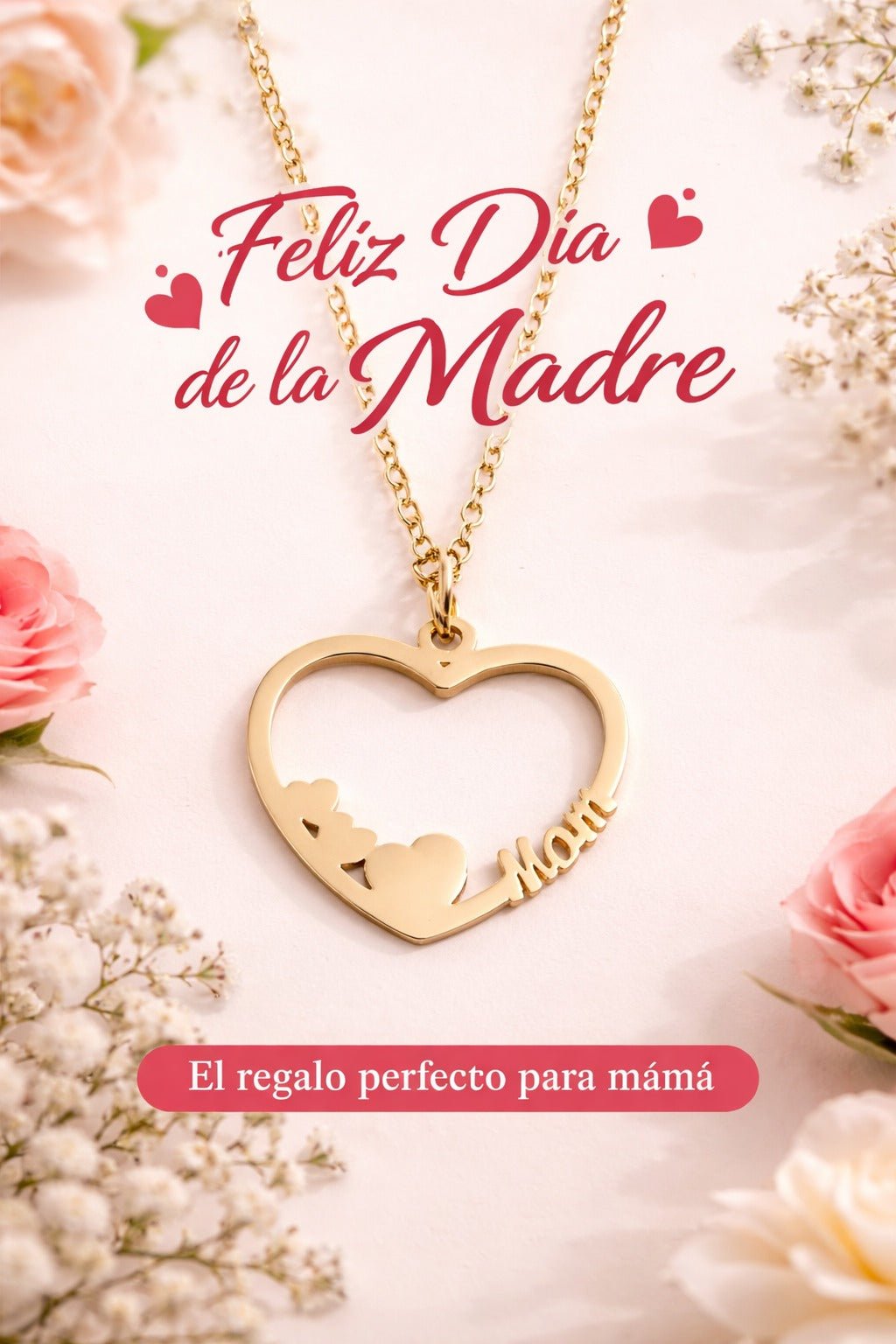 Colgante Corazón Mamá de Acero Dorado JoyeríaTienda esotérica Málaga - La Tienda de Tata Magic: tienda Esotérica en Málaga