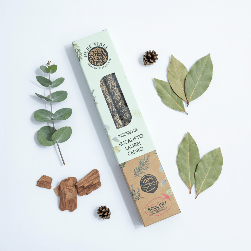 Incienso Eucalipto, Laurel y Cedro Pure Vibes — 100% Natural Certificado Ecocert Incienso varillasTienda esotérica Málaga - La Tienda de Tata Magic: tienda Esotérica en Málaga